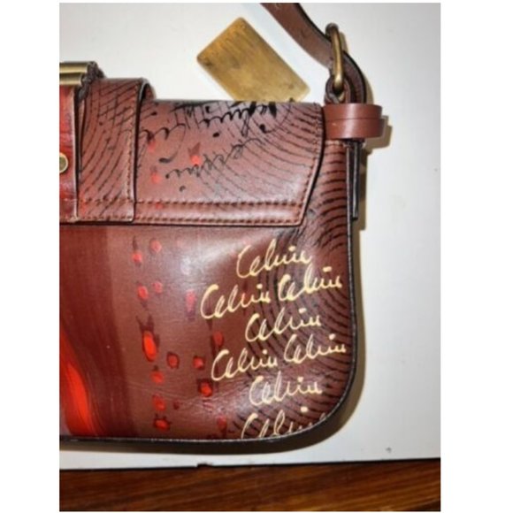 AUTHENTIC CELINE Hand Painted Shoulder Crossbody Bag RARE Animal Print deep red - Picture 13 of 16
